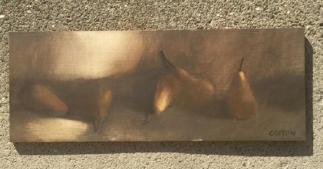 WILLIAM COTTON O/B STILL LIFE OF PEARS, SIGNED LOWER (1 of 2)