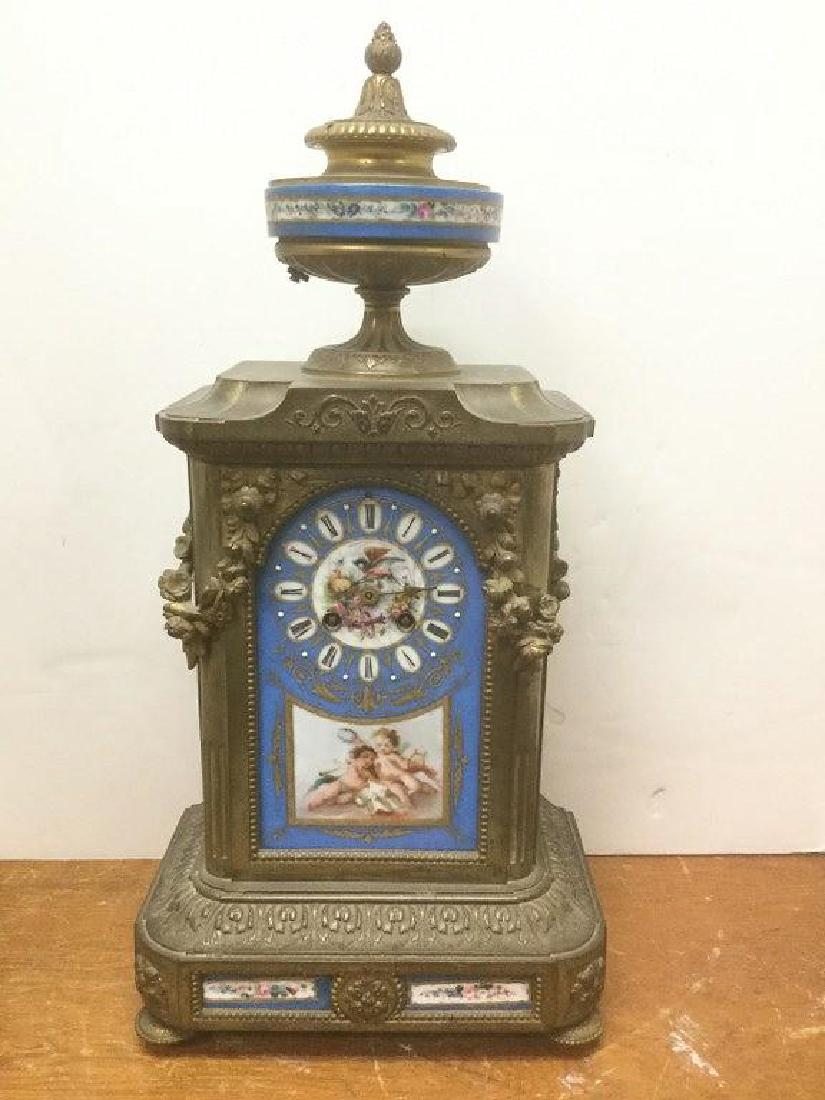 FRENCH BRONZE & PORCELAIN MANTLE CLOCK W/CHERUBS ON (1 of 7)
