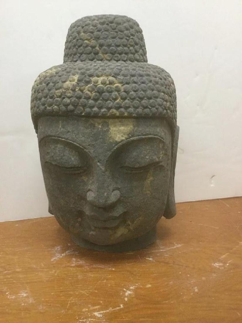 STONE ORIENTAL CARVED HEAD, UNMARKED, MEASURES 12" (1 of 4)