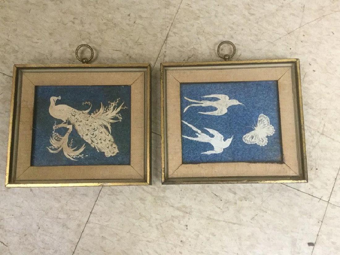 2 FRAMED OLD PAPER CUTTINGS OF BIRDS & A BUTTERFLY, IN (1 of 3)