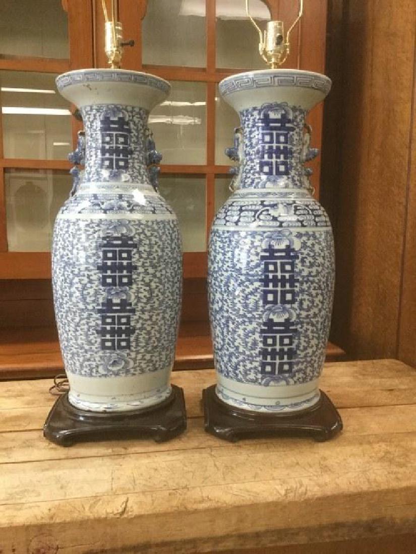 PR OF 24" HIGH BLUE & WHITE ASIAN VASE TABLE LAMPS, (1 of 4)