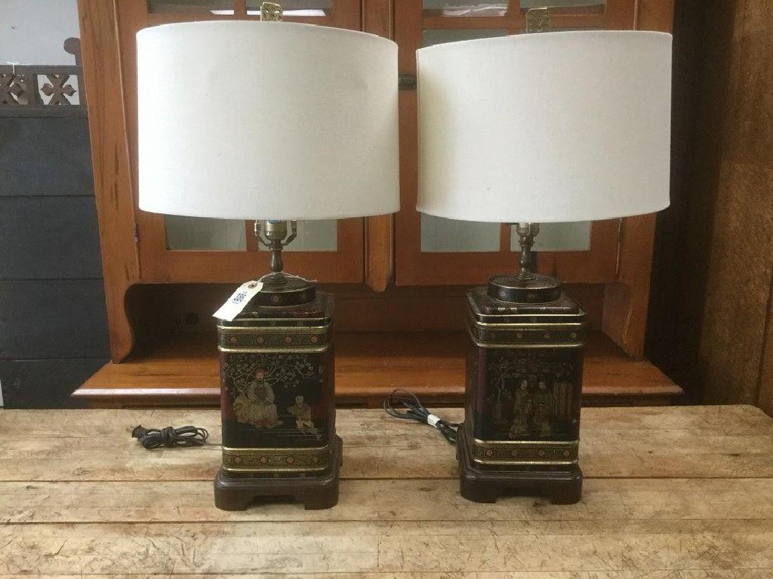 PR OF ASIAN STORE TIN TABLE LAMPS, DECORATED ON ALL (1 of 6)