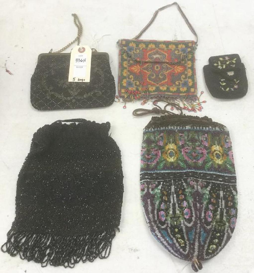 5 OLDER BEADED BAGS, SOME TEARS AND BEAD LOSS, OVERALL (1 of 1)