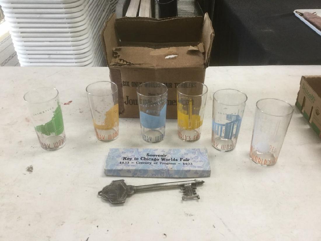 WORLD'S FAIR LOT-6 1938 GLASSES IN ORIGINAL LIBBY BOX & (1 of 3)