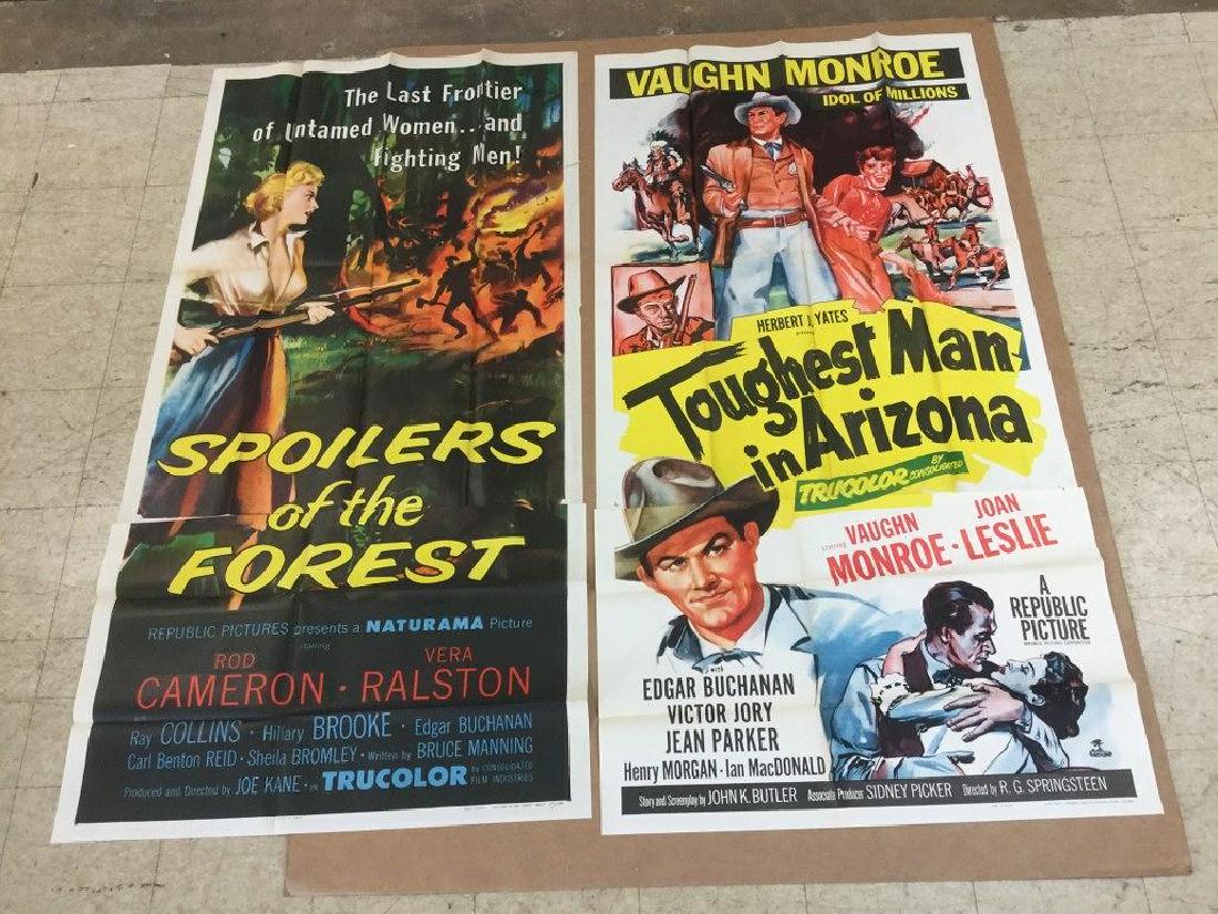 (2) 3 SHEET MOVIE POSTERS FROM OLD UPSTATE, N.Y.: (2) 3 SHEET MOVIE POSTERS FROM OLD UPSTATE, N.Y. THEATER, BOTH IN UNTOUCHED, FOLDED CONDITION, MEASURE 81" X 41". THEY ARE SPOILERS OF THE FOREST 1957 & TOUGHEST MAN IN ARIZONA 1952. BOTH CRISP ND NEV