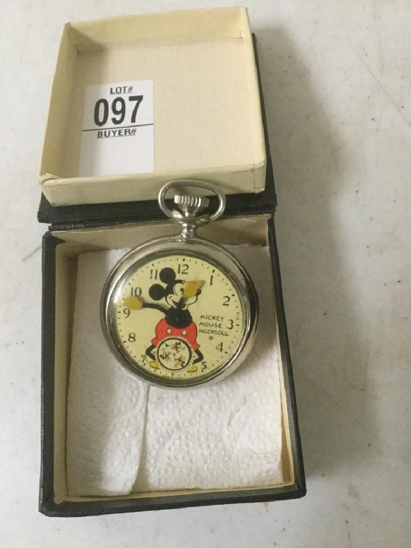 MICKEY MOUSE INGERSOLL VINTAGE POCKET WATCH, NON (1 of 2)