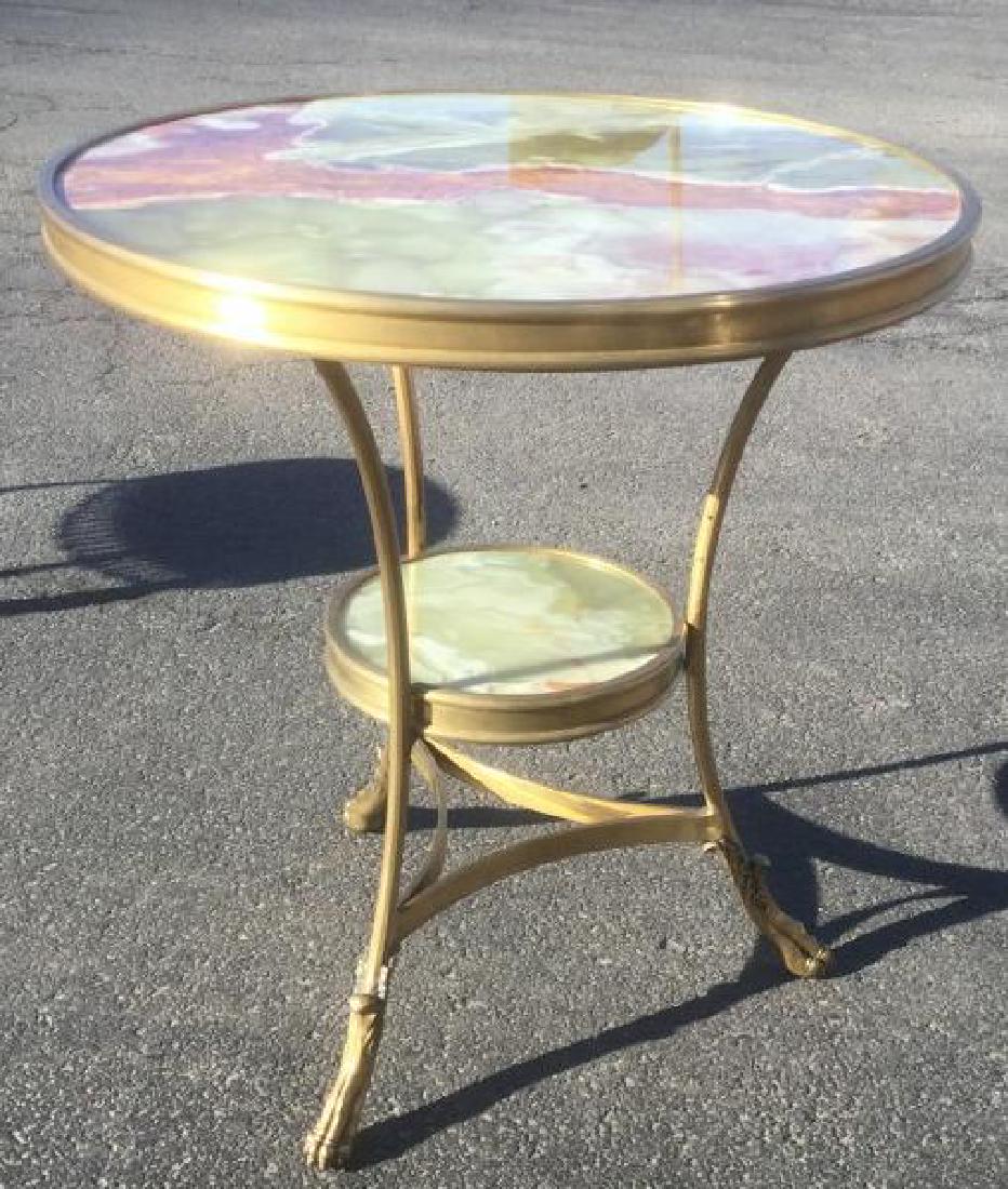 CONTEMPORARY ONYX ROUND STAND W/BRASS BASE, CLAW FEET, (1 of 5)