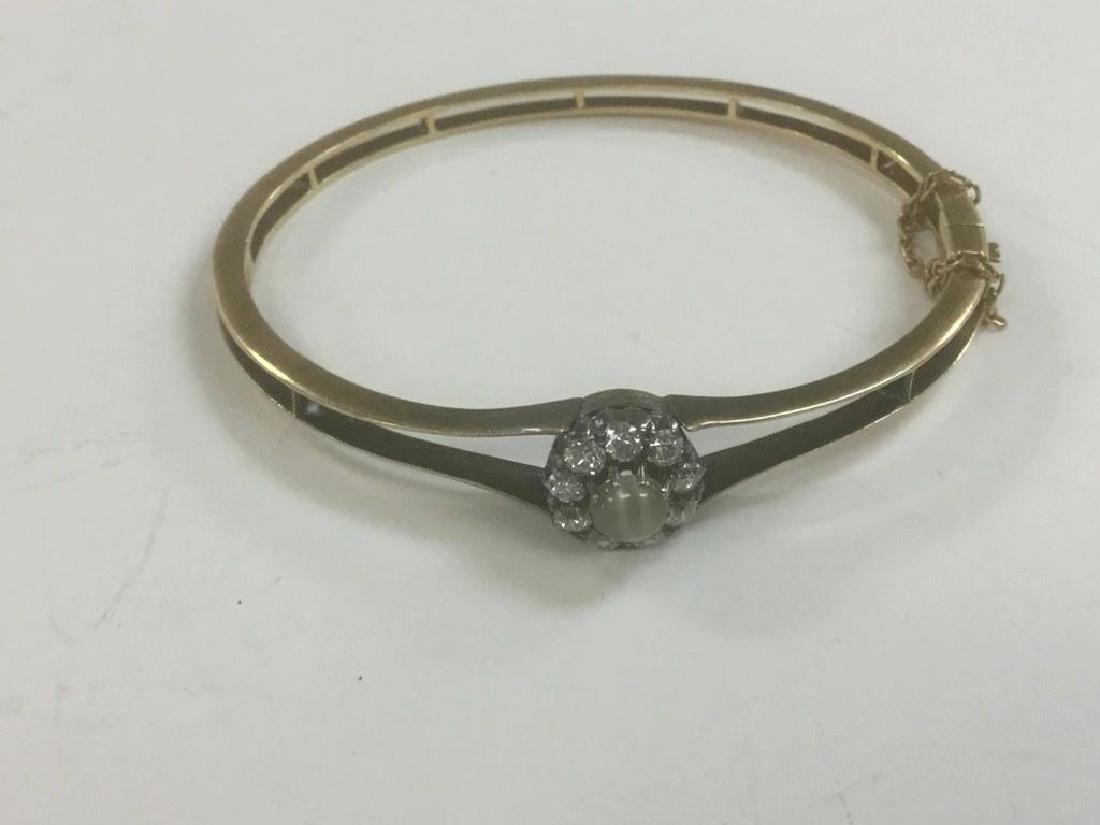 1894 GOLD DIAMOND WITH JADE (?) CENTER STONE BRACELET, (1 of 5)
