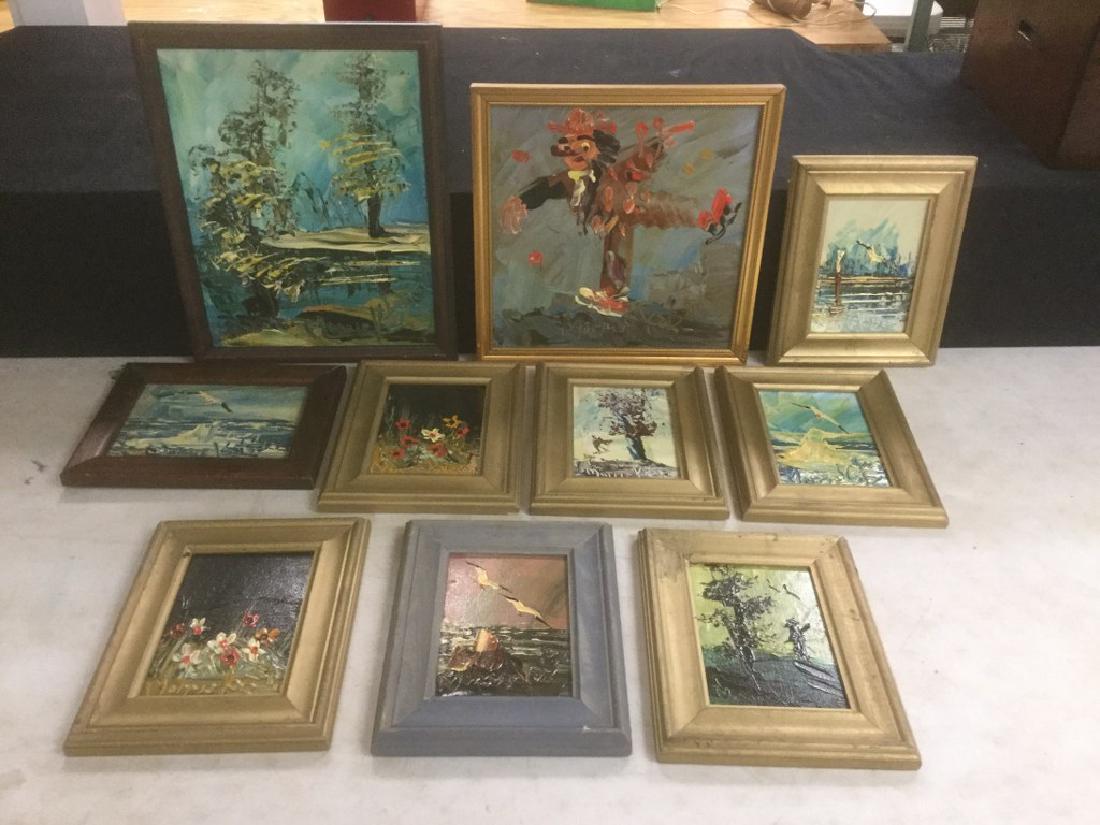 LOT OF 10 MORRIS KATZ PAINTINGS FROM THE COLLECTION AND: LOT OF 10 MORRIS KATZ PAINTINGS FROM THE COLLECTION AND OFFICE OF RADIO ICON JOE FRANKLIN, THEY WERE PERSONAL FRIENDS, LARGEST ONE MEASURES 14" X 11", SMALLER ONES ARE 6" X 8", AS PICTURED