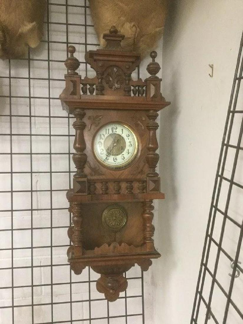 EUROPEAN WALNUT FANCY WALL CLOCK, UNSURE OF MAKER, NICE (1 of 4)