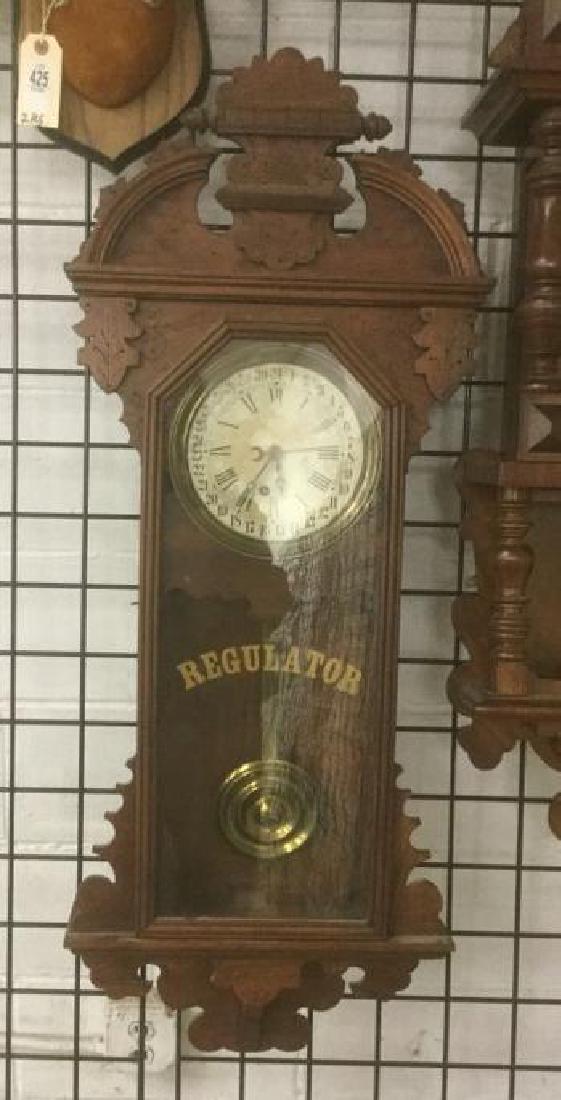 REGULATOR WALNUT WALL CLOCK, ESTATE CONDITION, HAS (1 of 3)
