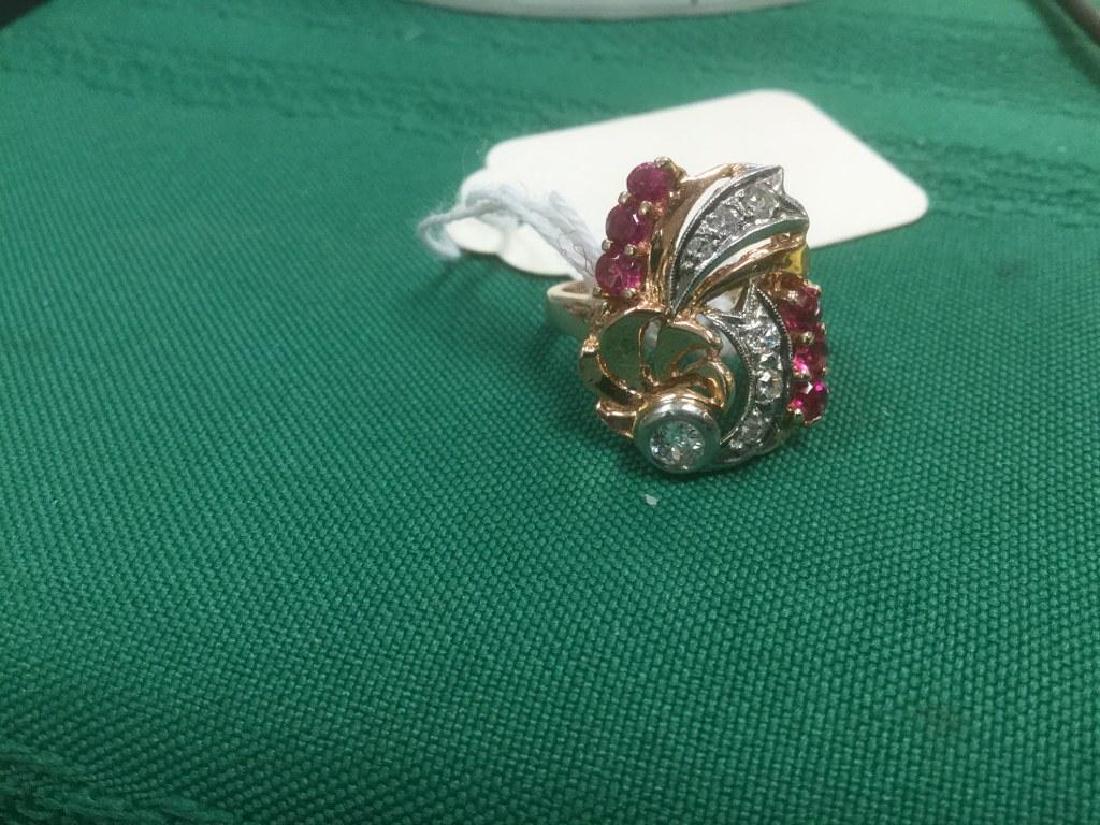 14K ROSE GOLD RUBY DIAMOND RETRO RING, AS PICTURED (1 of 3)