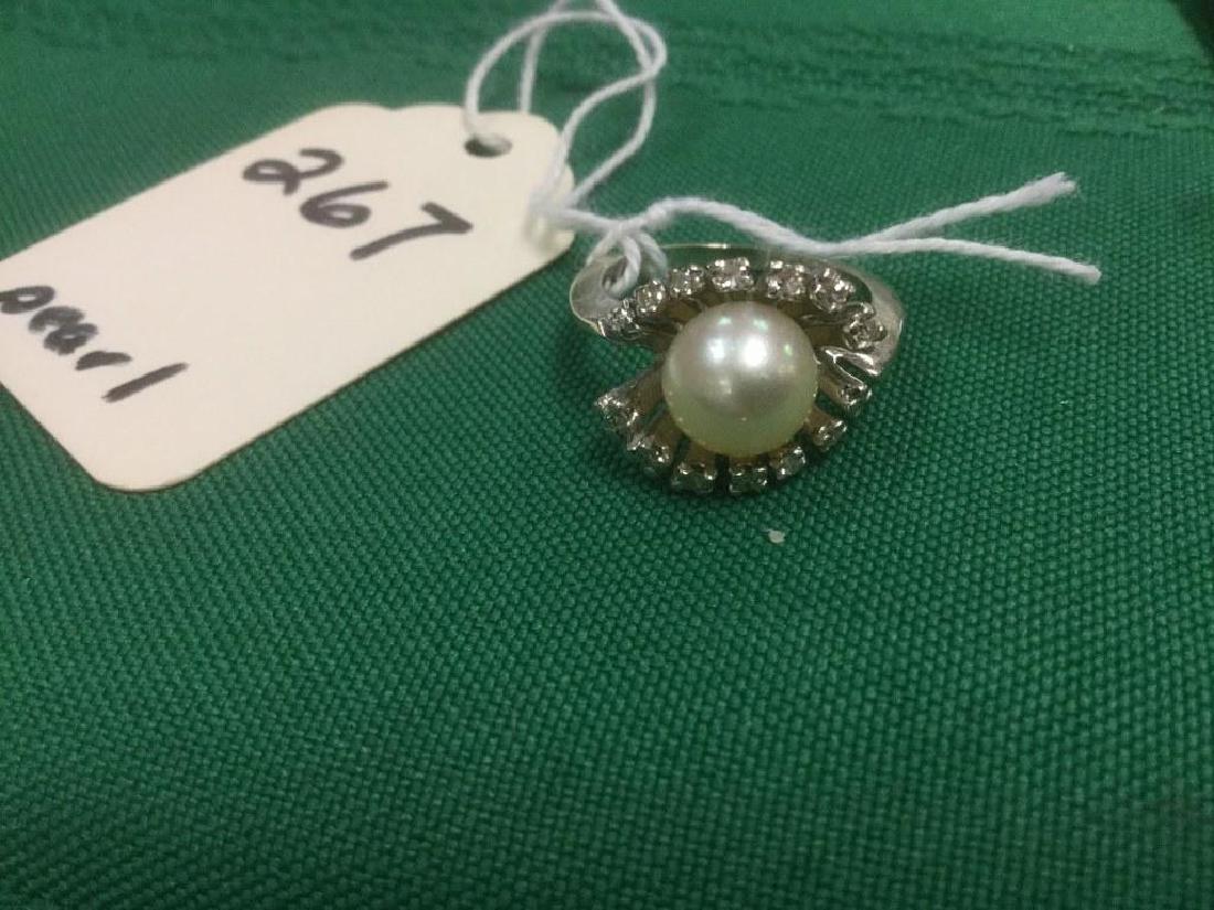 14K WHITE GOLD 8MM PEARL RING, WITH CLEAR STONES, AS (1 of 2)
