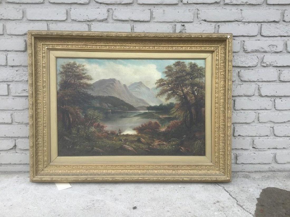 O/C HUDSON RIVER LANDSCAPE W/FISHERMAN IN FOREGROUND, (1 of 3)