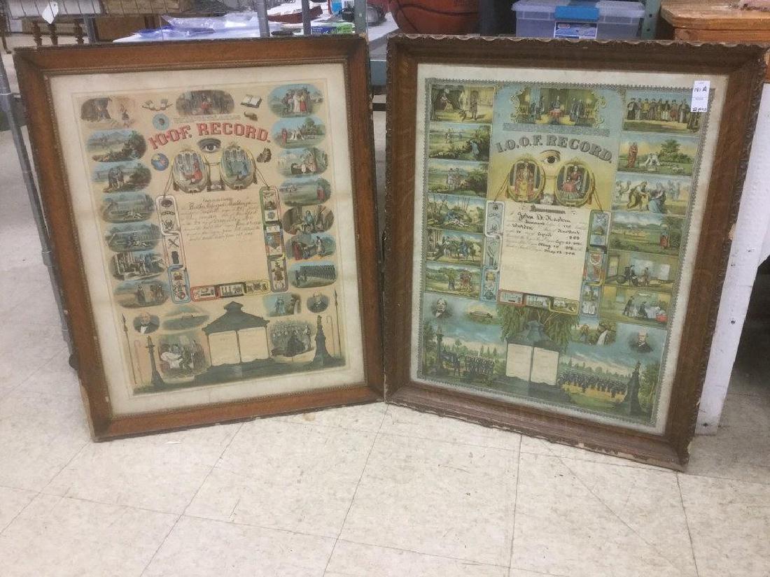 2 EARLY ODDFELLOWS FRAMED CERTIFICATES, IN FRAMES OF (1 of 4)