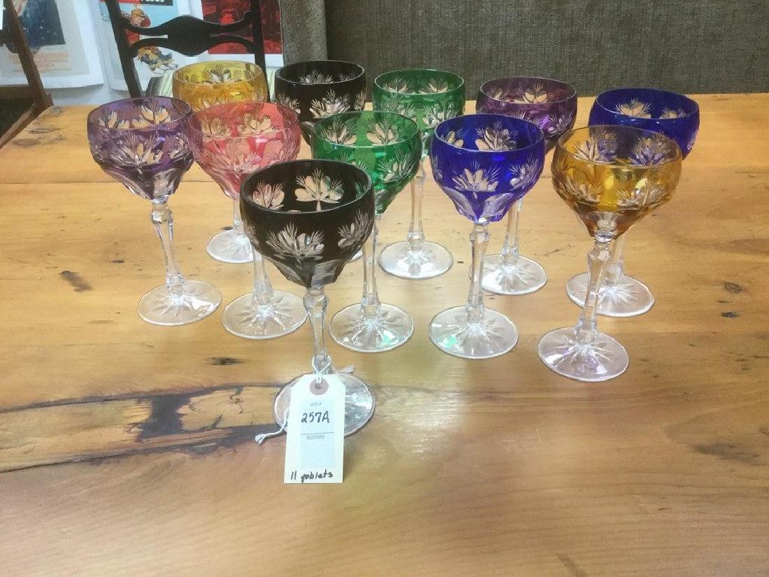 11 CUT AND COLORED GOBLETS, FROM ESTATE IN HUDSON (1 of 4)