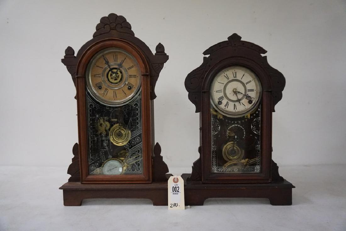 (2) VICTORIAN WALNUT MANTEL CLOCKS, WITH PENDULUMS, AND (1 of 4)