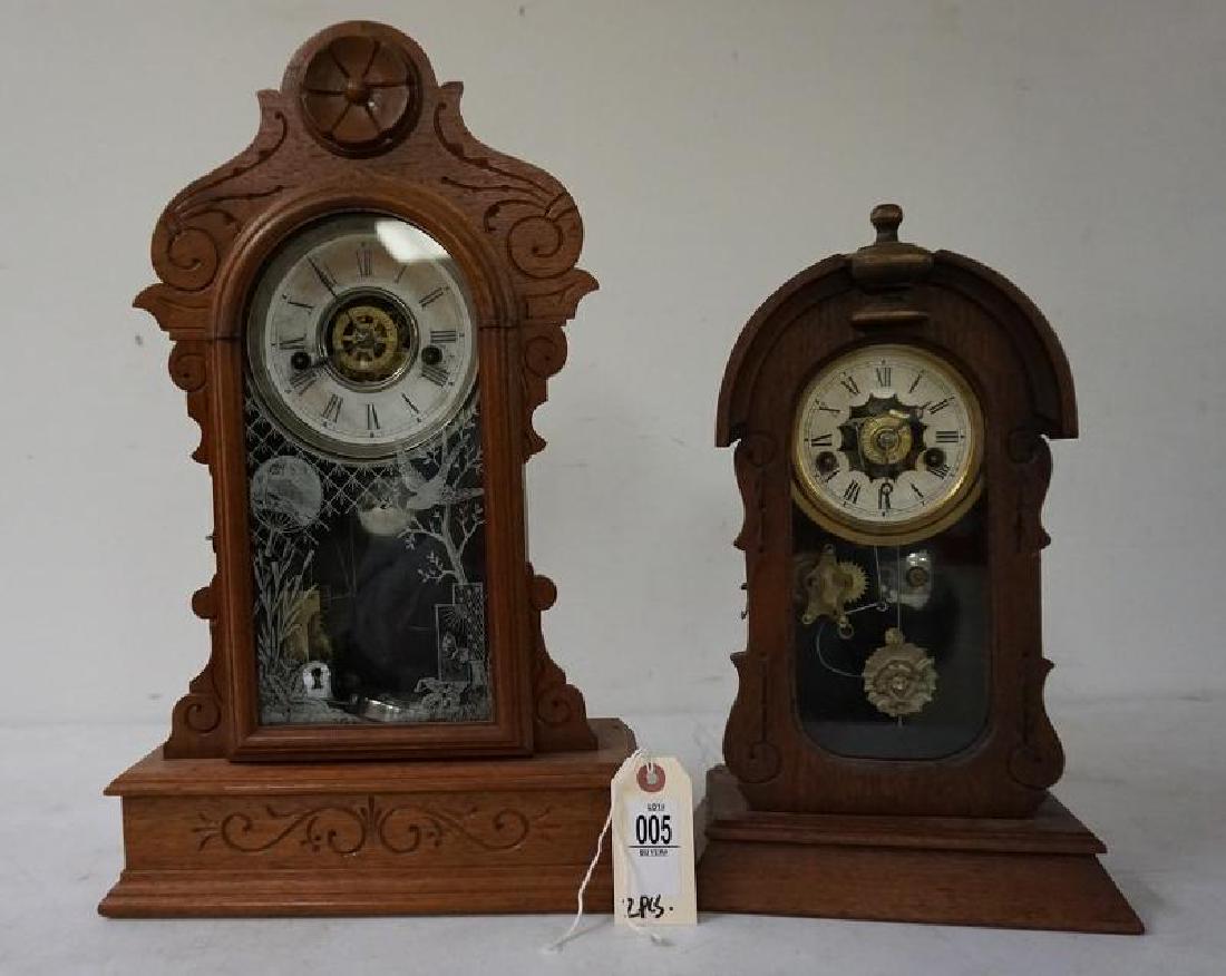 (2) VICTORIAN WALNUT MANTEL CLOCKS INCLUDING LARGER (1 of 4)