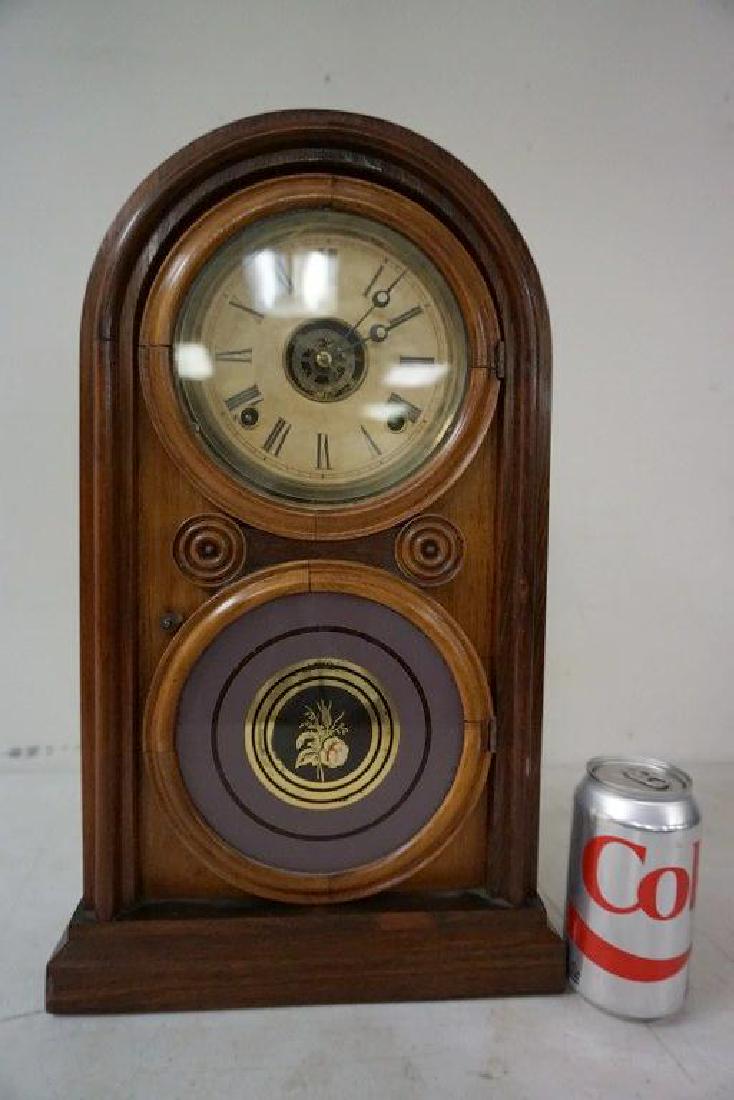 ROSEWOOD MANTEL CLOCK, RUNNING, HAS PENDULUM, NO KEY, (1 of 6)
