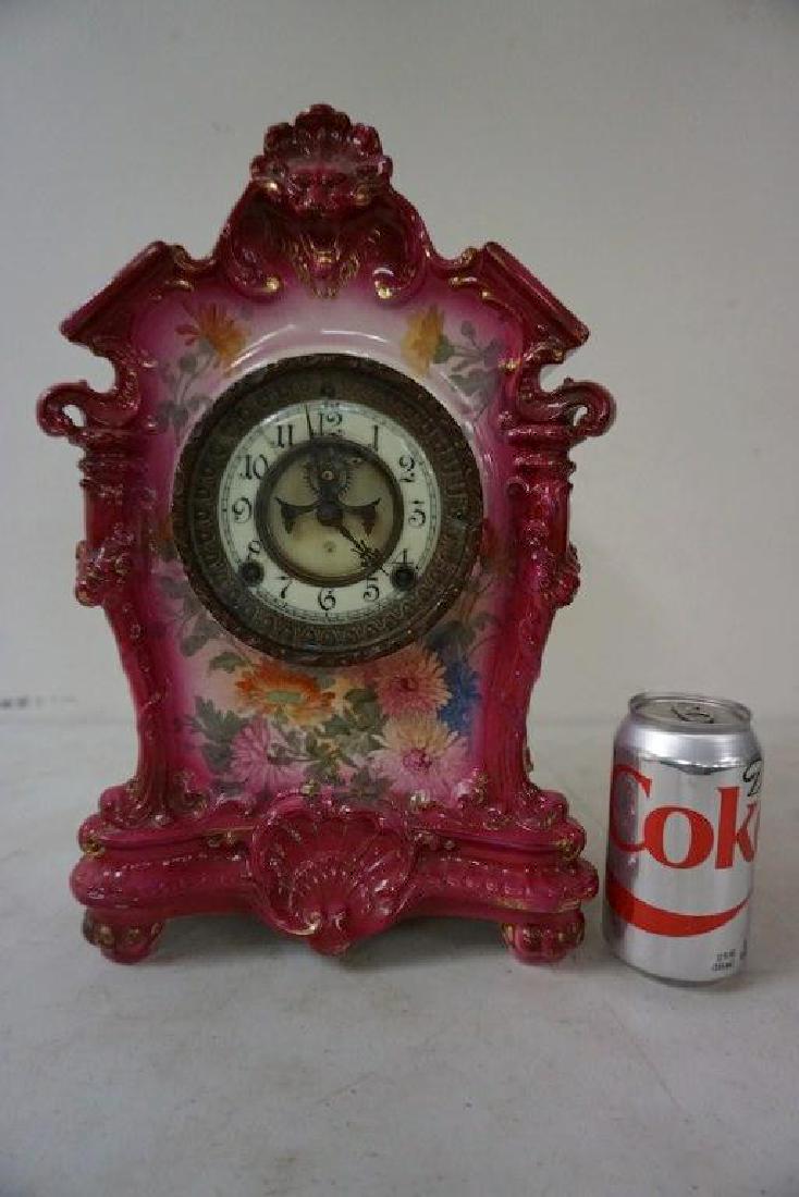 ANSONIA ROYAL BONN PORCELAIN MANTEL CLOCK W/FLORAL (1 of 6)