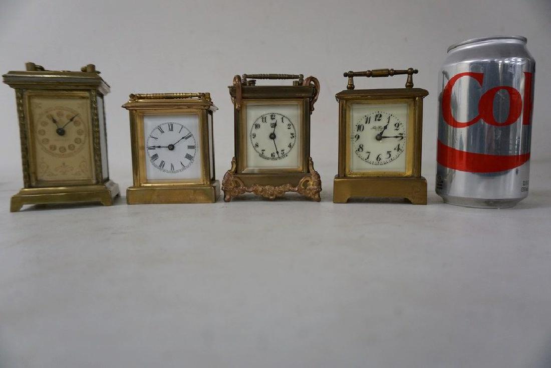 4 SMALL BRASS CARRIAGE CLOCKS, 3 W/PORCELAIN DIALS, (1 of 4)