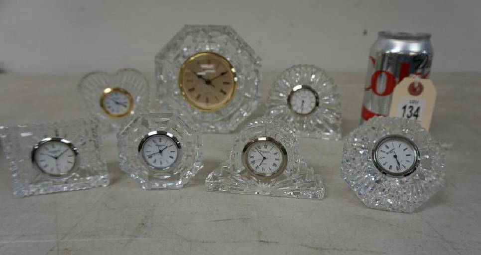7 Waterford Crystal Quartz Clocks, All Need Batteries,