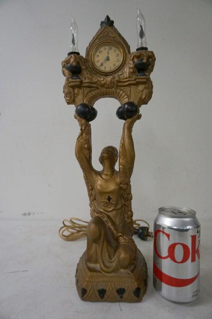 FIGURAL ART DECO PAINTED WHITE METAL LAMP CLOCK, (1 of 5)