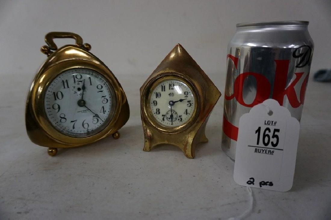 2 MINIATURE CLOCKS, 1 BRASS, 1 WHITE METAL, DIAL (1 of 3)