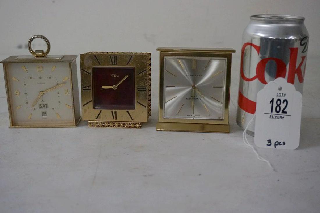 3 MINIATURE BRASS CLOCKS, 2 MECHANICAL, TIFFANY IS (1 of 3)