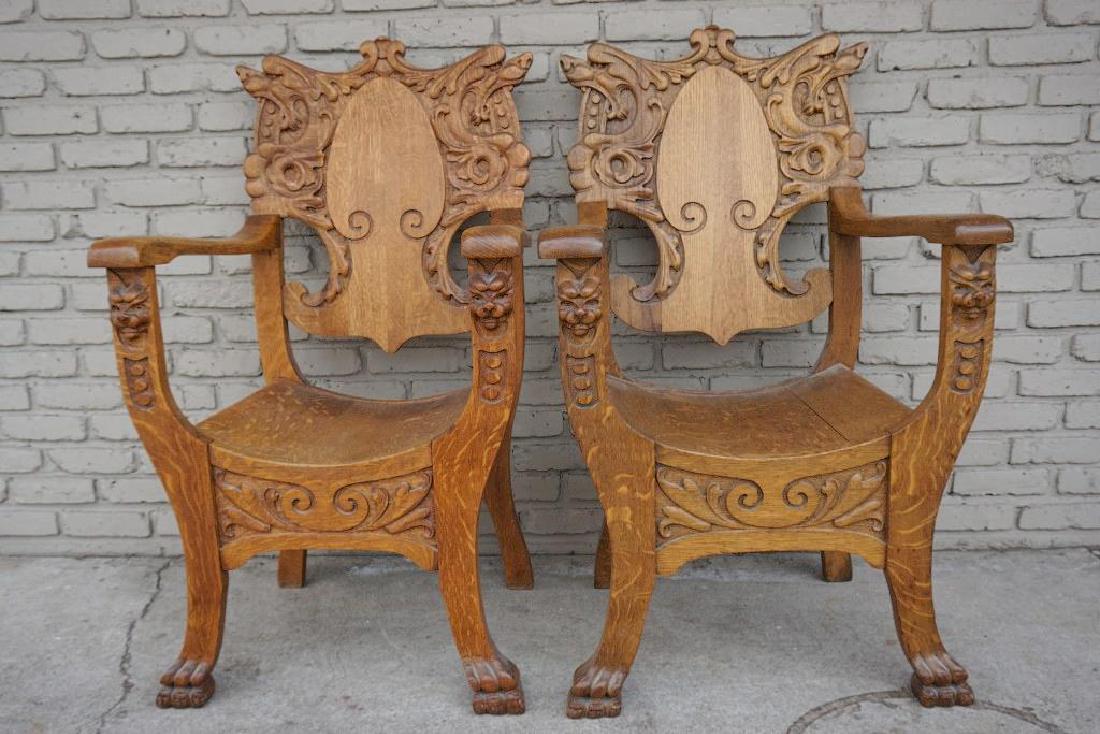 PR QUARTER SEWN OAK CARVED ARMCHAIRS W/LION HEADS & (1 of 5)