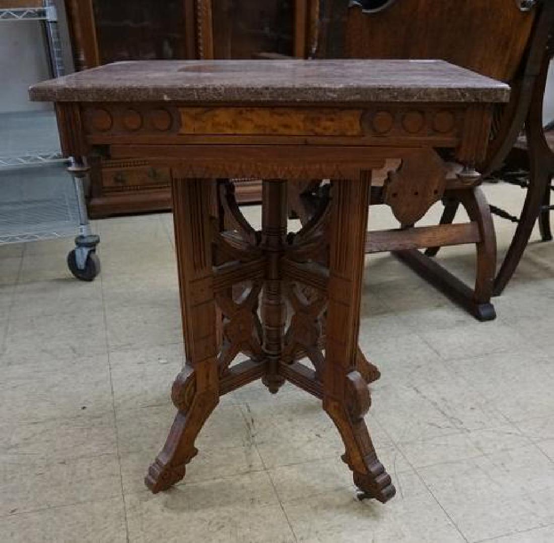 EASTLAKE WALNUT MARBLE TOP TABLE, MEASURES 31" HIGH, (1 of 3)
