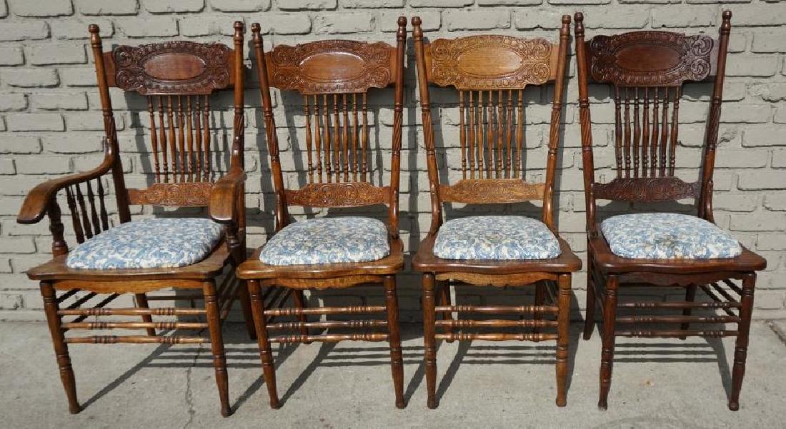4 OAK SPINDLE BACK CHAIRS, INCLUDING ONE ARM CHAIR, (1 of 1)