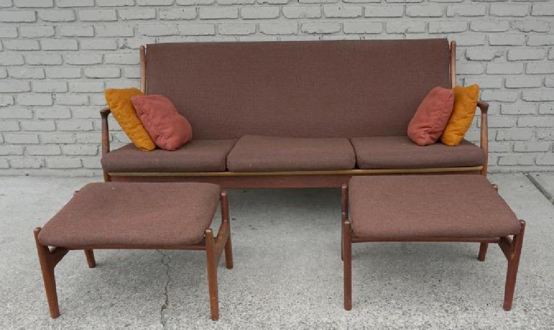 M NISSEN HORSENS DANISH MODERN SOFA WITH 2 FOOT STOOLS. (1 of 4)