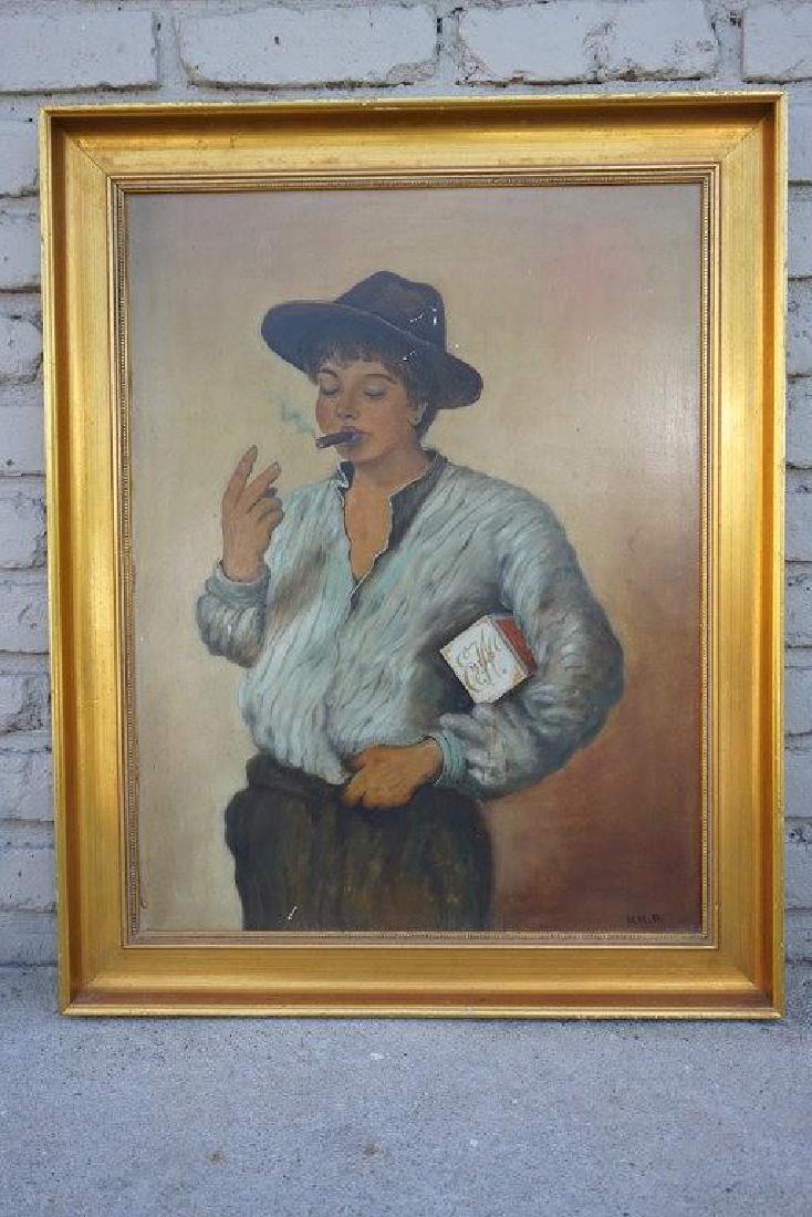 19TH C. O/B BOY SMOKING A CIGAR HOLDING A CIGAR BOX, (1 of 3)