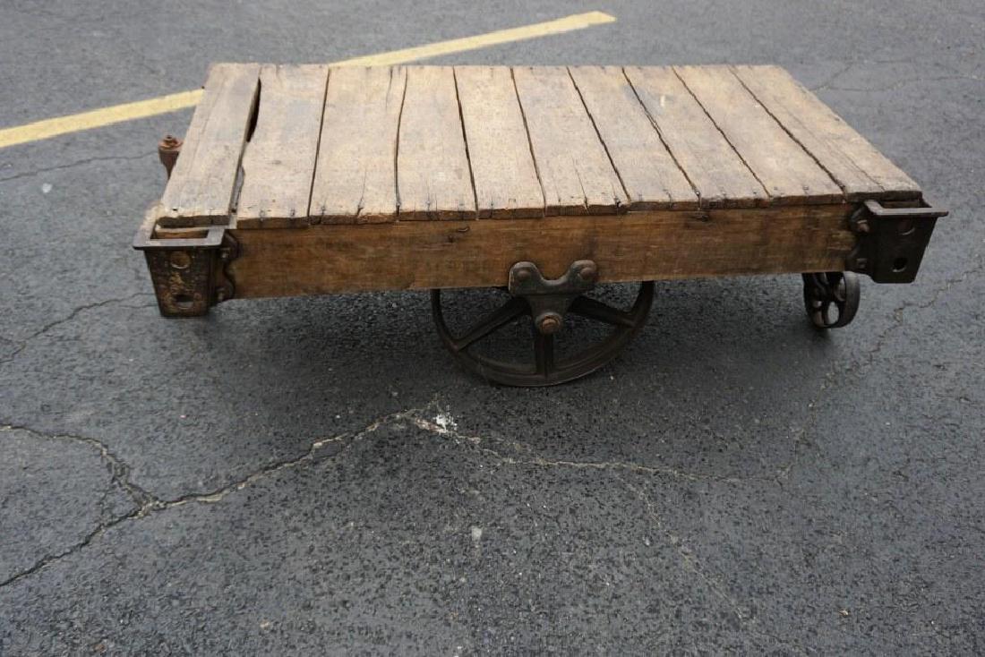 OLD INDUSTRIAL CART WITH LARGE CAST IRON WHEELS, (1 of 3)
