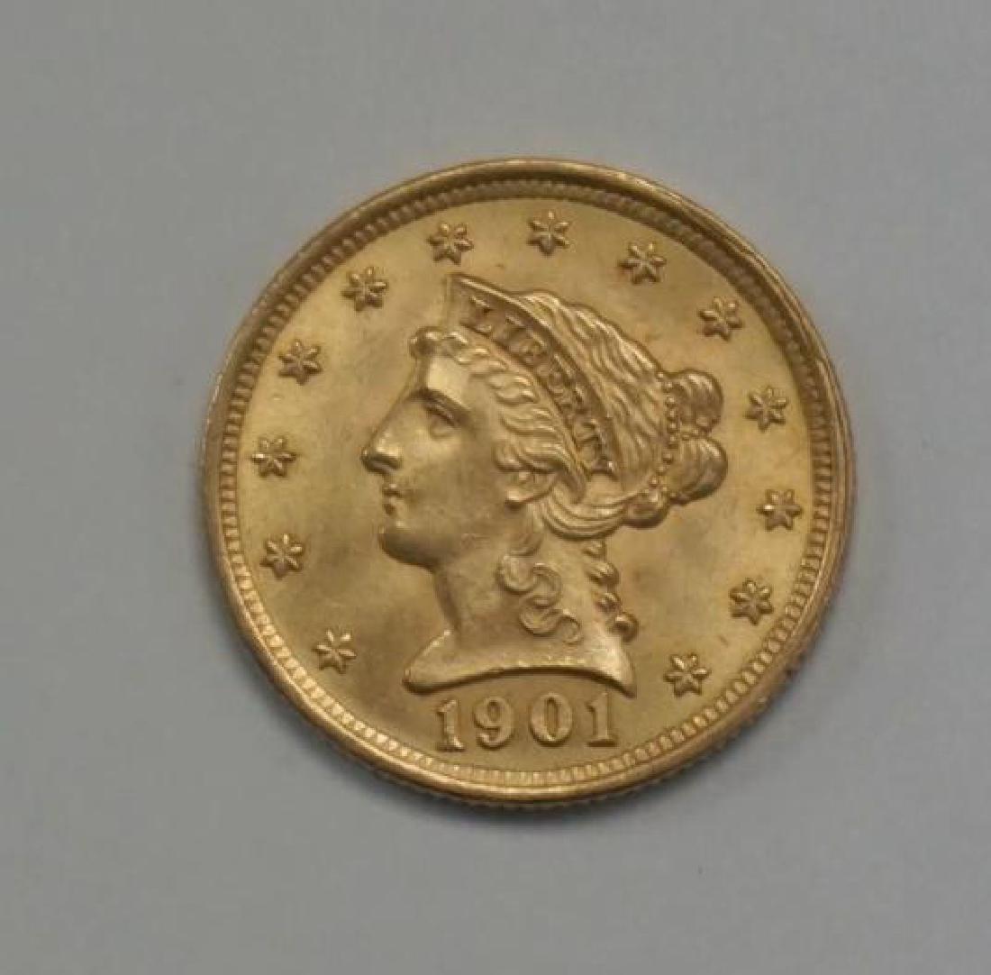 1901 $2 1/2 GOLD COIN, UNCIRCULATED. (1 of 2)