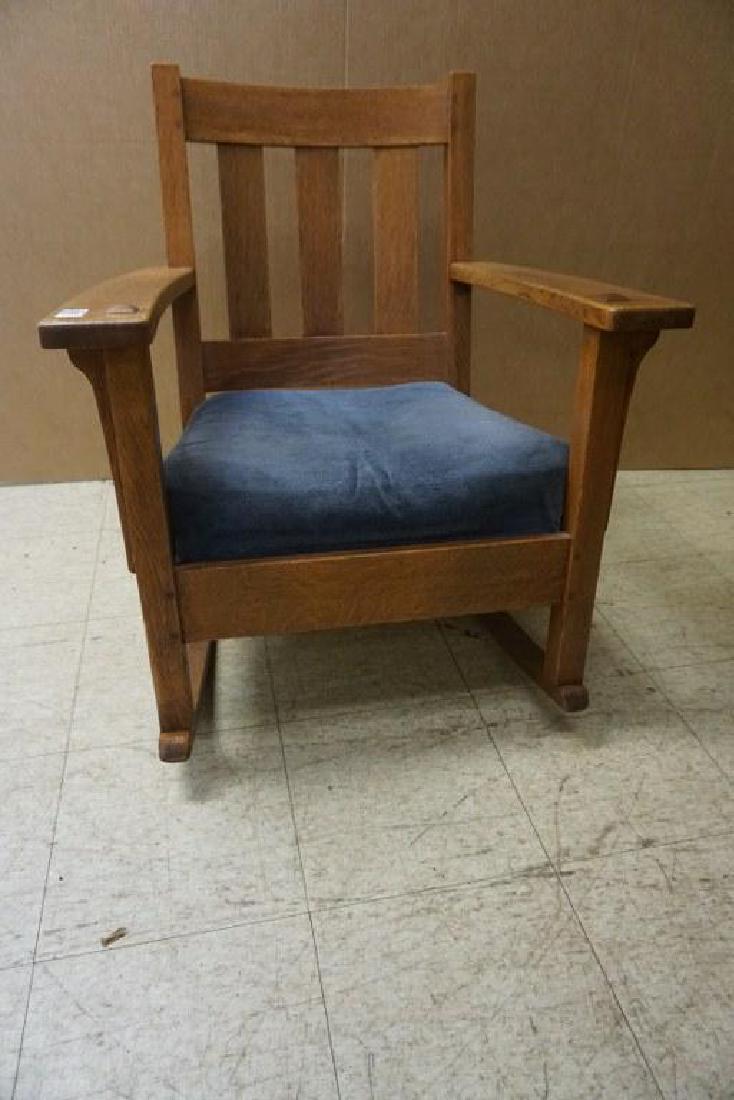 LIMBERTS MISSION OAK ROCKING CHAIR, STAMPED UNDER ARM,: LIMBERTS MISSION OAK ROCKING CHAIR, STAMPED UNDER ARM, NICE OVERALL ESTATE CONDITION, AS PICTURED