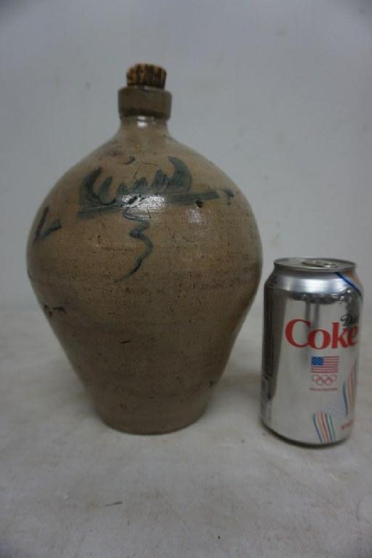 SMALL OVOID STONEWARE DECORATED JUG, MEASURES 10" HIGH, (1 of 2)