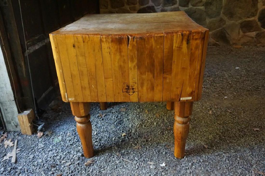 OLDER LARGE OVERSIZED BUTCHER BLOCK, TOP MEASURES 30: OLDER LARGE OVERSIZED BUTCHER BLOCK, TOP MEASURES 30 1/2" X 30 1/2", 32 1/2" HIGH, NICE OLD PATINA, AS PICTURED