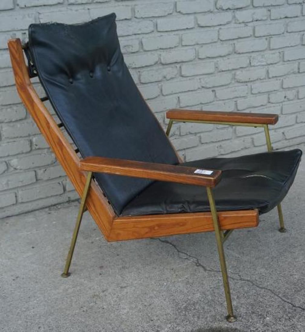 MID CENTURY ARMCHAIR, OAK W/METAL LEG, UNMARKED, BLACK (1 of 5)