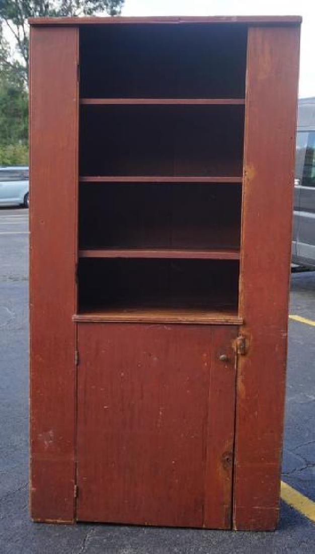 EARLY COUNTRY CUPBOARD IN OLD RED PAINT, OPEN TOP, HAD (1 of 5)