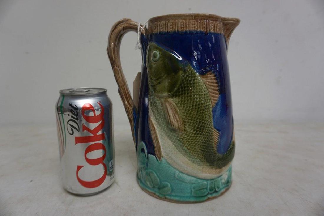 MAJOLICA PITCHER W/FISH ON BOTH SIDES, MEASURES 8" (1 of 4)
