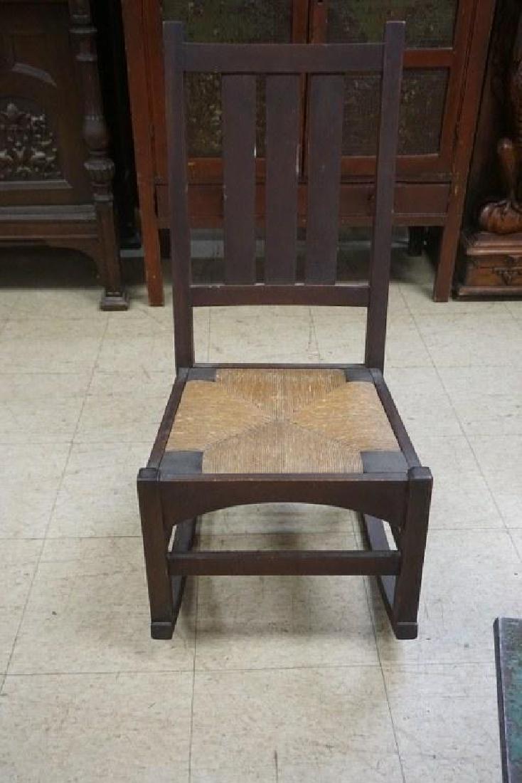 GUSTAV STICKLEY MAHOGANY ROCKER WITH RUSH SEAT, RED (1 of 3)