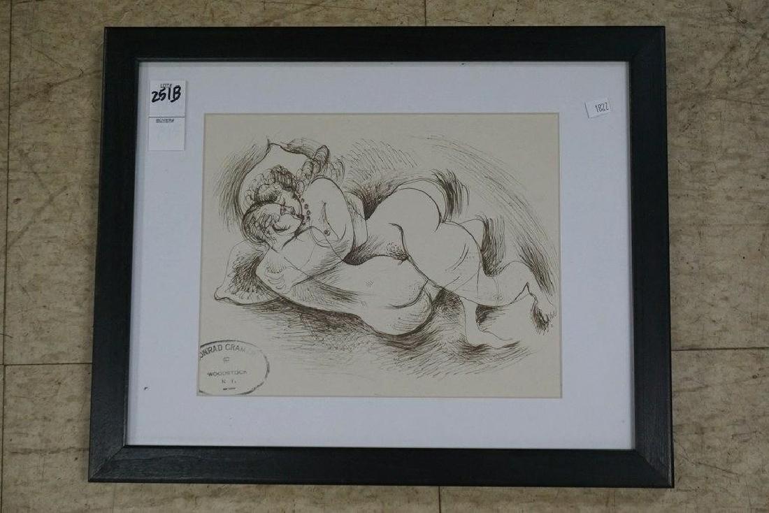 KONRAD CRAMER PEN & INK DRAWING OF NUDE MAN & WOMAN,: KONRAD CRAMER PEN & INK DRAWING OF NUDE MAN & WOMAN, ESTATE STAMP, DRAWING MEASURES 8 1/2" X 10". FROM WOODSTOCK, N.Y. HOME.