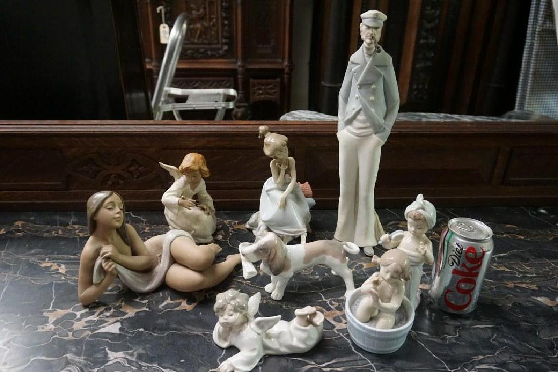 7 LLADROS FROM ESTATE, INCLUDES GIRL WITH PHONE ( PHONE: 7 LLADROS FROM ESTATE, INCLUDES GIRL WITH PHONE ( PHONE LOOSE), GIRL GETTING BATH, ANGEL, DOG WITH NEWSPAPER, TALL SAILOR WITH PIPE, RECLINING ANGEL & LARGE RECLINING WOMAN WITH TOWEL. NICE ESTATE CON