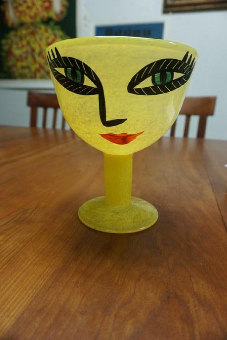 LARGE HAND PAINTED KOSTA BODA GOBLET W/ PAINTED FACE, (1 of 4)