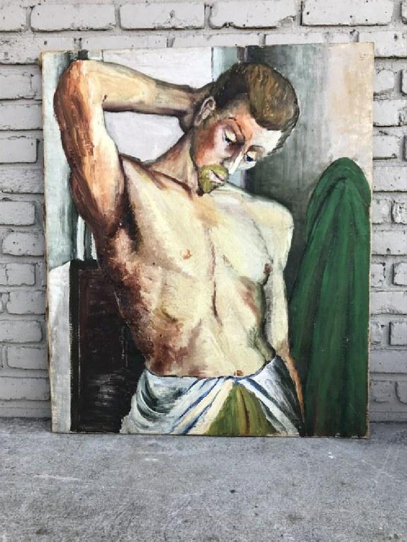 JOSEPH POLLET CIRCA 1930'S O/C SELF PORTRAIT, DIRECTLY: JOSEPH POLLET CIRCA 1930'S O/C SELF PORTRAIT, DIRECTLY FROM HIS ESTATE IN WOODSTOCK, NEW YORK. ( FROM GRANDDAUGHTER HOME ). CANVAS MEASURES 3" X 30". SOME PAINT CRACKLING, BORN 1897- DIED 1979 â€¦