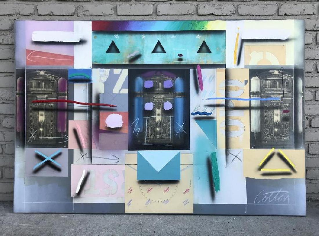 WILL COTTON O/C MIXED MEDIA TITLED SERIE JAZZ 5 1989,: WILL COTTON O/C MIXED MEDIA TITLED SERIE JAZZ 5 1989, SIGNED FRONT AND BACK AS PICTURED. MEASURES 40" X 60", EXCELLENT CONDITION, FROM ARTIST'S ESTATE IN THE HUDSON VALLEY.