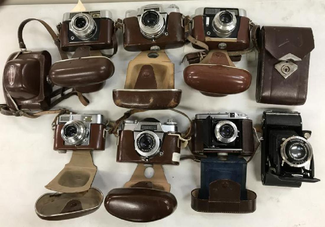(7) VOIGHTLANDER VINTAGE CAMERAS & 1 LEATHER CASE.: (7) VOIGHTLANDER VINTAGE CAMERAS & 1 LEATHER CASE. INCLUDES VITOMATIC 1, BESSAMATIC, BESSAMATIC, VITO CD, VITO CLR, PERKEO WITH BELLOWS INTACT, BESSA FOLDING CAMERA & LEATHER CASE ONLY. FROM ONE OWNER