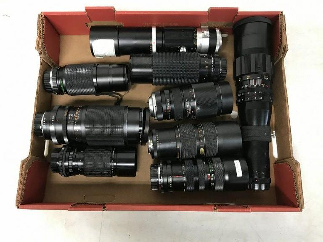 (9) ZOOM LENSES, FROM SINGLE OWNER CAMERA COLLECTION WE: (9) ZOOM LENSES, FROM SINGLE OWNER CAMERA COLLECTION WE ARE SELLING, ALL ITEMS IN AS FOUND ESTATE CONDITION. INCLUDES MAKERS TELE-LENTAR, KALIGAR, SEARS, VIVITAR, MIIDA, SOLIGOR, SUPER GEMINI, ASANUMA